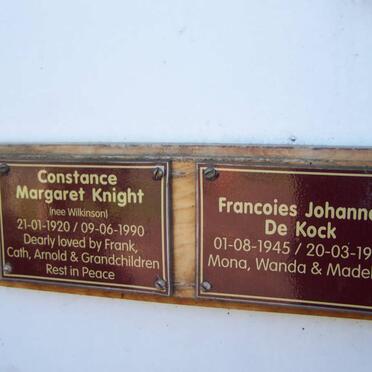 KNIGHT Constance Margaret nee WILKINSON 1920-1990 :: KOCK Francoies Johannes, de 1945-1990
