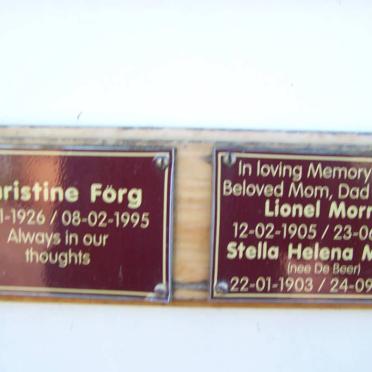 FORG Christine 1926-1995 :: MORRIS Lionel 1905-1972 &amp; Stella Helena DE BEER 1903-1979