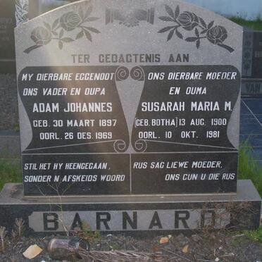 BARNARD Adma Johannes 1897-1969 &amp; Susarah Maria M. BOTHA 1900-1981