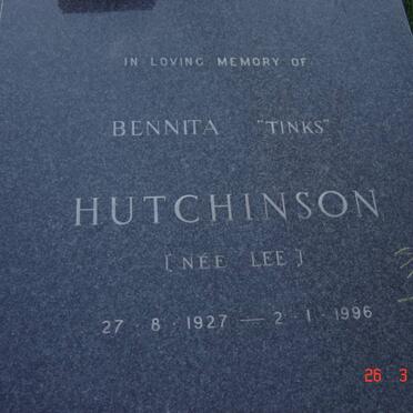 HUTCHINSON Benita nee LEE 1927-1996