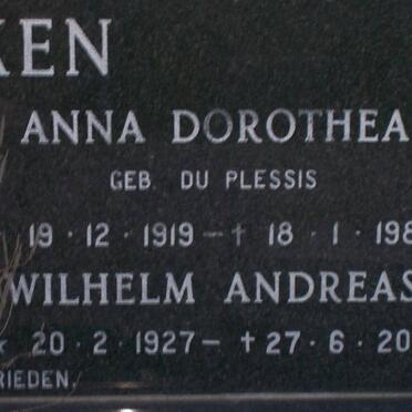 KERSKEN  Wilhelm Andreas 1927-2003 &amp; Anna Dorothea  DU PLESSIS 1919-1984