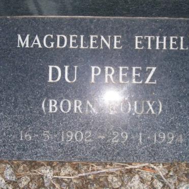 PREEZ Magdelene Ethel, du  nee ROUX 1902-1994