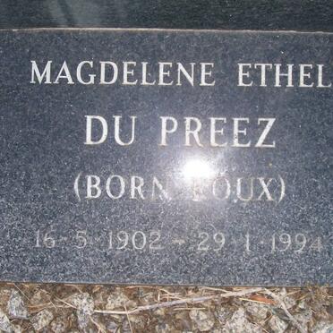 PREEZ Magdelene Ethel, du  nee ROUX 1902-1994
