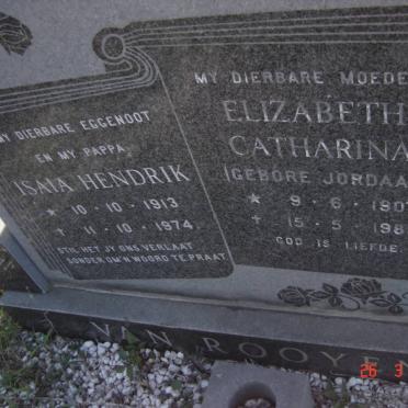 ROOYEN Isaia, van 1913-1974 &amp; Elizabeth Catharina JORDAAN 1907-1983