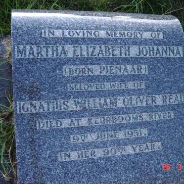 READ  Martha Elizabeth Johanna nee PIENAAR -1951