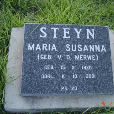 STEYN Maria Susanna nee van der Merwe 1920-2001