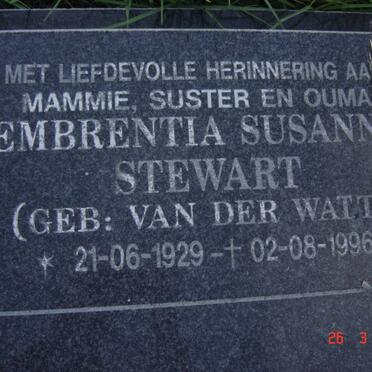 STEWART Embrentia Susanna nee VAN DER WATT 1929-1996