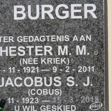BURGER Jacobus S.J. 1923-2018 &amp; Hester M.M. KRIEK 1921-2011
