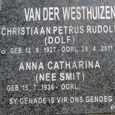 WESTHUIZEN Christiaan Petrus Rudolf1927-2011 &amp; Anna Catharina SMIT 1936-
