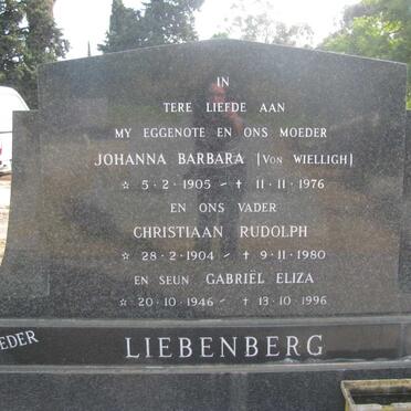 LIEBENBERG Christiaan Rudolph 1904-1980 &amp; Johanna Barbara VON WIELLIGH 1905-1976 :: LIEBENBERG Gabriël Eliza 1946-1996