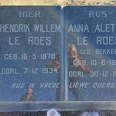 ROES Hendrik Willem, le 1878-1934 &amp; Anna Aletta BEKKER 1880-1935