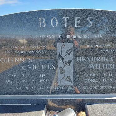 BOTES Johannes de Villiers 1919-1992 &amp; Hendrika Wilhelmina 1920-2016