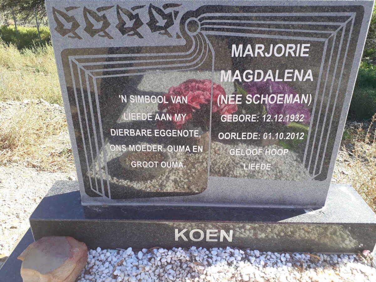 KOEN Marjorie Magdalena nee SCHOEMAN 1932-2012