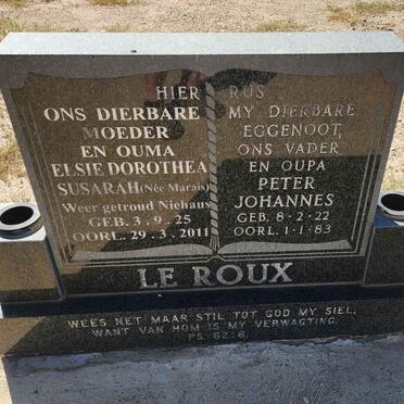 ROUX Peter Johannes, le 1922-1983 :: NIEHAUS Elsie Dorothea Susarah voorheen LE ROUX nee Marais 1925-2011