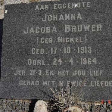 BRUWER Johanna Jacoba nee NICKEL 1913-1964
