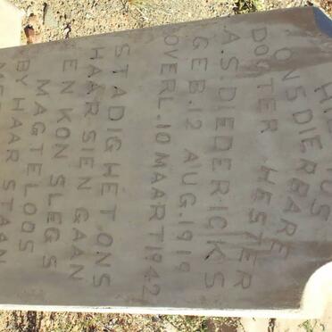 DIEDERICKS Hester A.S. 1919-1942