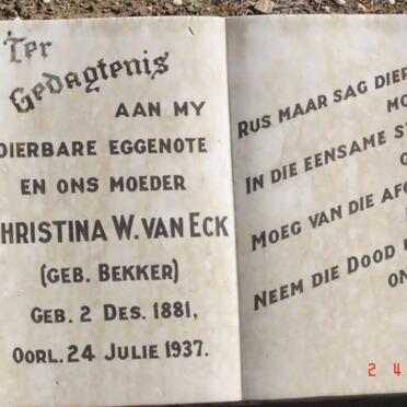 ECK Christina W., van nee BEKKER 1881-1937