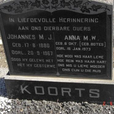 KOORTS Johannes M.J. 1880-1967 &amp; Anna M.W. BOTES -1973