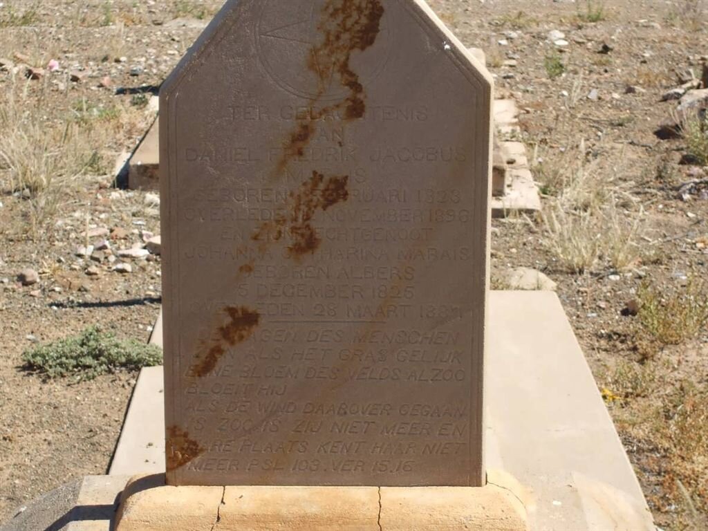 MARAIS Daniel Fredrik Jacobus 1828-1896 &amp; Johanna Catharina ALBERS 1825-1887
