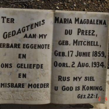 PREEZ Maria Magdalena, du nee MITCHELL 1859-1934