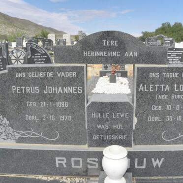 ROSSOUW Petrus Johannes 1898-1970 &amp; Aletta Louisa M. BURGER 1905-1969