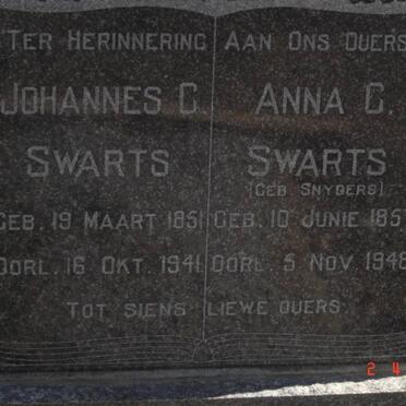 SWARTS Johannes C. 1851-1941 &amp; Anna C. SNYDERS 1857-1948
