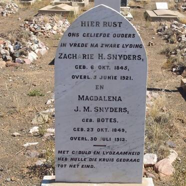 SNYDERS Zacharie H. 1845-1921 &amp; Magdalena J.M. BOTES 1849-1912