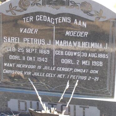 TOIT Sarel Petrus J., du 1869-1943 &amp; Maria Wilhelmina J. GOUWS 1885-1968