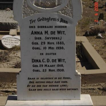 WIT Anna M., de nee SNYDERS 1883-1930 :: DE WIT Dina C.D. 1910-1930