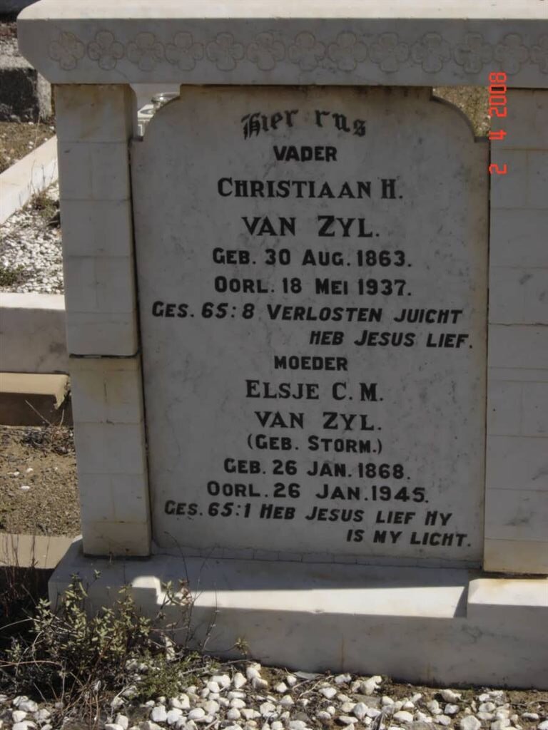 ZYL Christiaan H., van 1863-1937 &amp; Elsje C.M. STORM 1868-1945