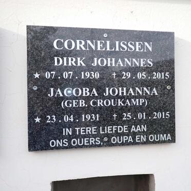 CORNELISSEN Dirk Johannes 1930-2015 &amp; Jacoba Johanna CROUKAMP 1931-2015