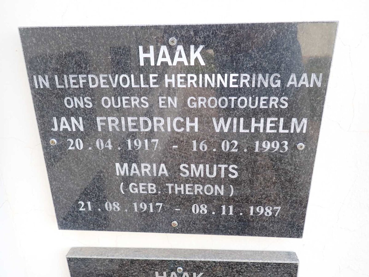 HAAK Jan Friedrich Wilhelm 1917-1993 &amp; Maria Smuts THERON 1917-1987