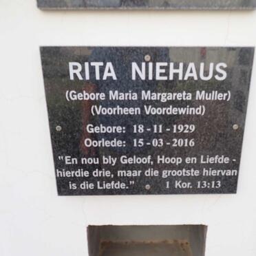 NIEHAUS Maria Margareta formerly VOORDEWIND nee MULLER 1929-2016