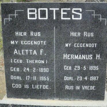 BOTES Hermanus H. 1895-1987 &amp; Aletta F. THERON 1890-1955