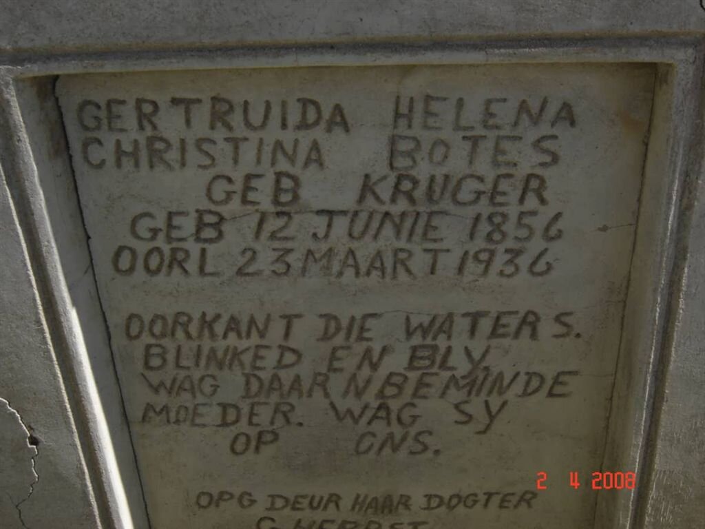 BOTES Gertruida Helena Christina nee KRUGER 1856-1936
