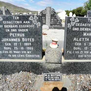 BOTES Petrus Johannes 1884-1965 &amp; Maria Aletta 1884-1972 :: BOTES M.A. 1924-2010