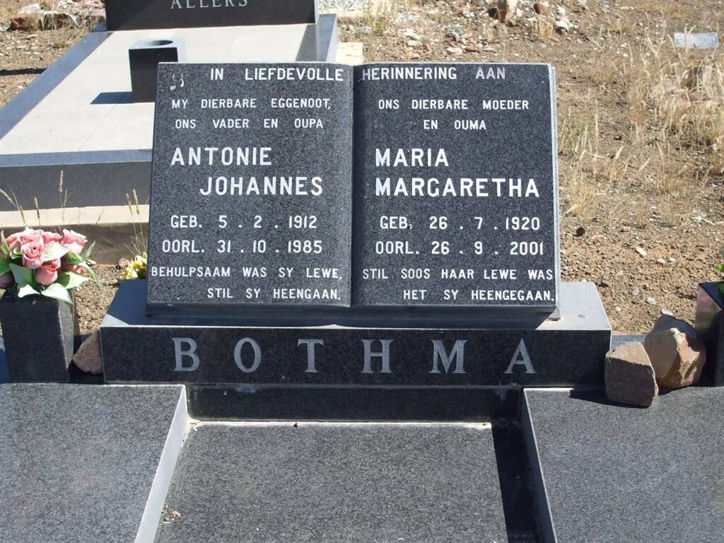 BOTHMA Antonie Johannes 1912-1985 &amp; Maria Margaretha 1920-2001