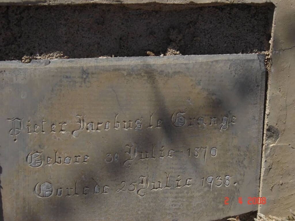 GRANGE Pieter Jacobus, le 1870-1938