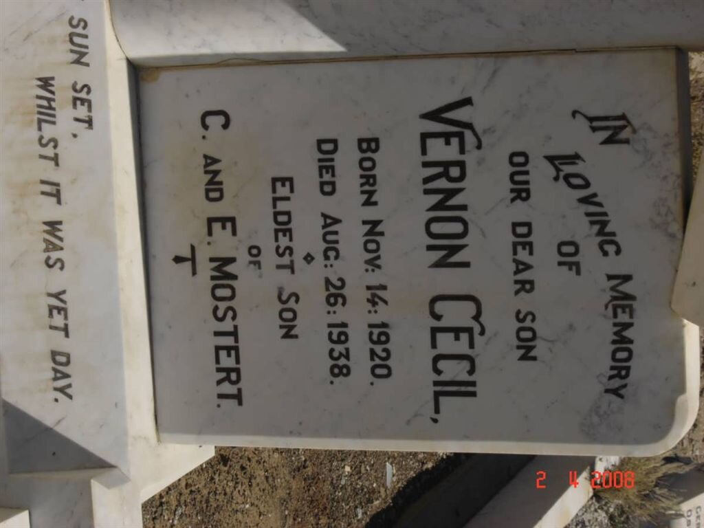 MOSTERT Vernon Cecil 1920-1938