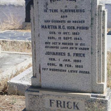 FRICK Johannes S. 1882-1955 &amp; Martha M.G. PRINS 1883-1943