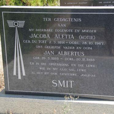 SMIT Jan Albertus 1893-1988 &amp; Jacoba Aletta du TOIT 1891-1967