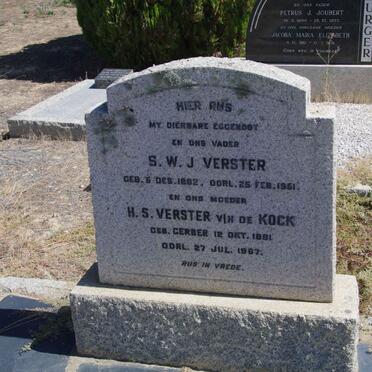 VERSTER S.W.J. 1882-1961 &amp; H.S. formerly DE KOCK nee GERBER 1881-1967 
