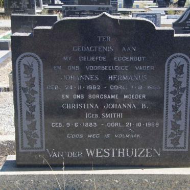 WESTHUIZEN Johannes Hermanus, van der 1882-1965 &amp; Christins Johanna B. SMITH 1883-1969