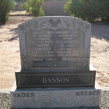BASSON Willem Albertus 1897-1958 &amp; Elizabeth J.C. DE WAAL nee KOTZE 1906-1992