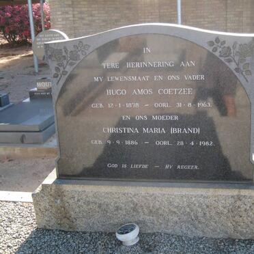 COETZEE Hugo Amos 1878-1963 &amp; Christina Maria BRAND 1886-1982