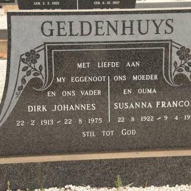 GELDENHUYS Dirk Johannes 1913-1975 &amp; Susanna Francois 1922-1999