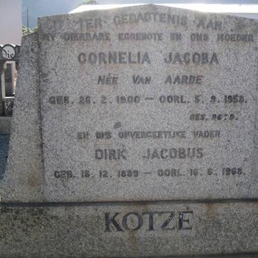 KOTZE Dirk Jacobus 1889-1968 &amp; Cornelia Jacoba VAN AARDE 1900-1958 :: KOTZE Pieter van Aarde 1933-2002 