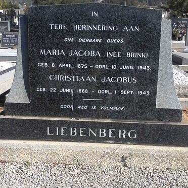 LIEBENBERG Christiaan Jacobus 1868-1943 &amp; Maria Jacoba BRINK 1875-1943