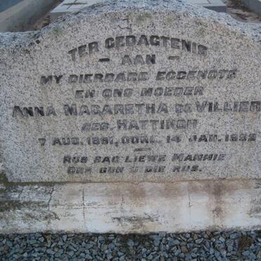 VILLIERS Anna Margaretha, de nee HATTINGH 1891-1952