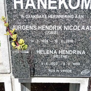 HANEKOM Jurgens Hendrik Nicolaas 1924-2010 &amp; Helena Hendrina 1923-1999